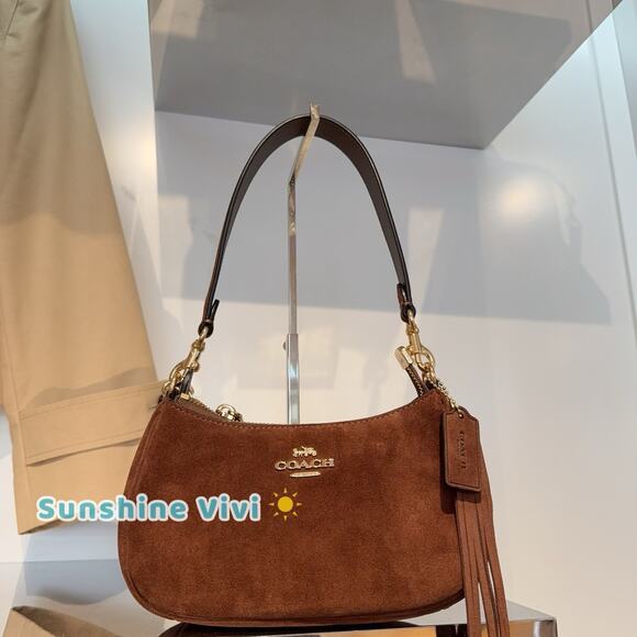 NWT Coach Teri Mini Crossbody Bag CCE42 Suede Vintage Brown - Picture 1 of 16